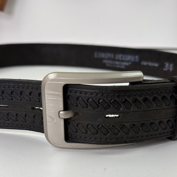 Europa Dezines Men's Black Leather Woven Belt - Picture 3 of 8